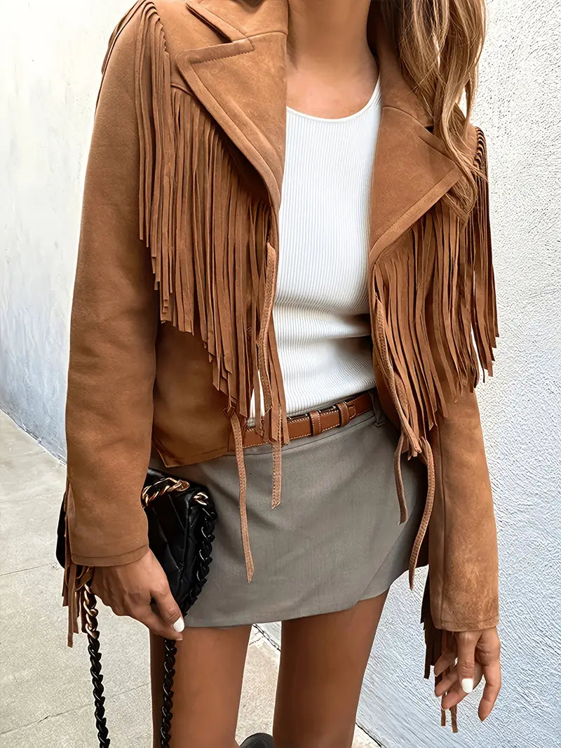 Wildlederjacke mit Reverskragen und Fransen – Produktansicht 1