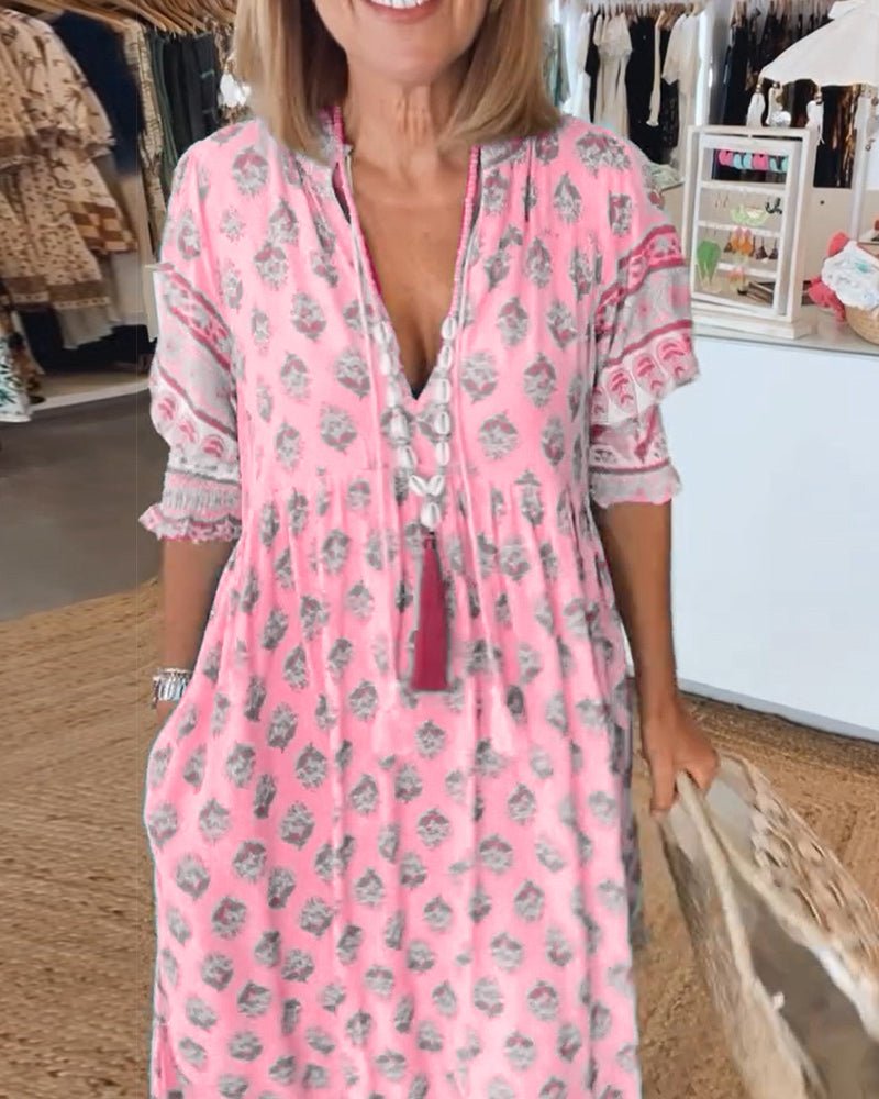 Midikleid mit floralen Mustern und V-Ausschnitt – Produktansicht 9