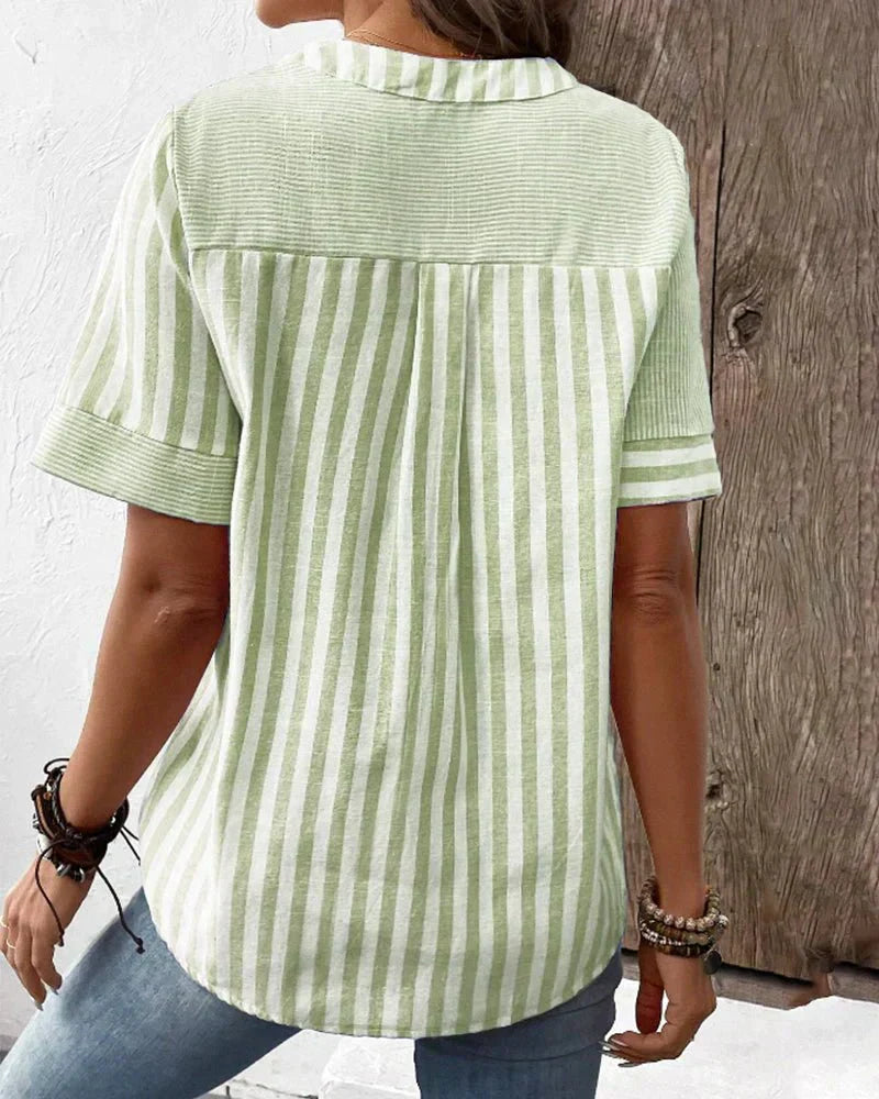 Gestreifte Bluse mit weitem Schnitt und Knopfleiste – Produktansicht 8