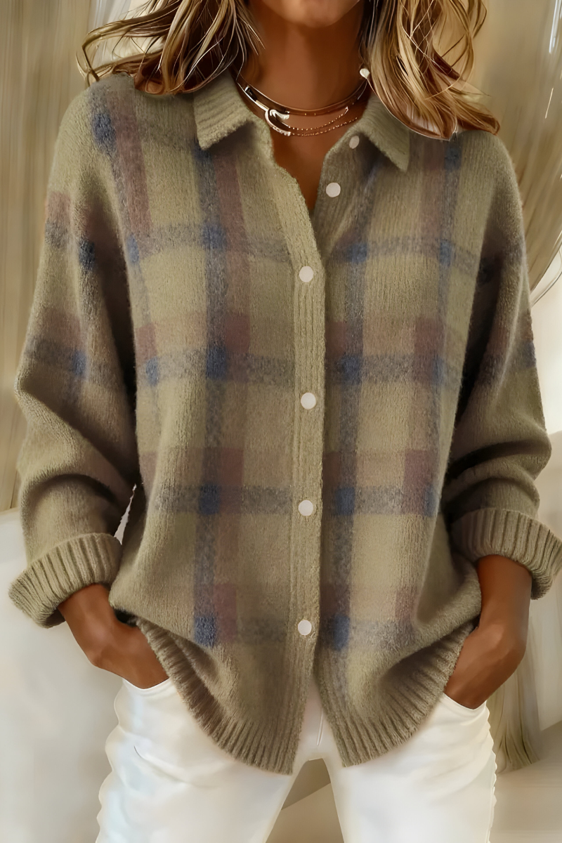 Weicher Cardigan mit elegantem Karomuster – Produktansicht 5