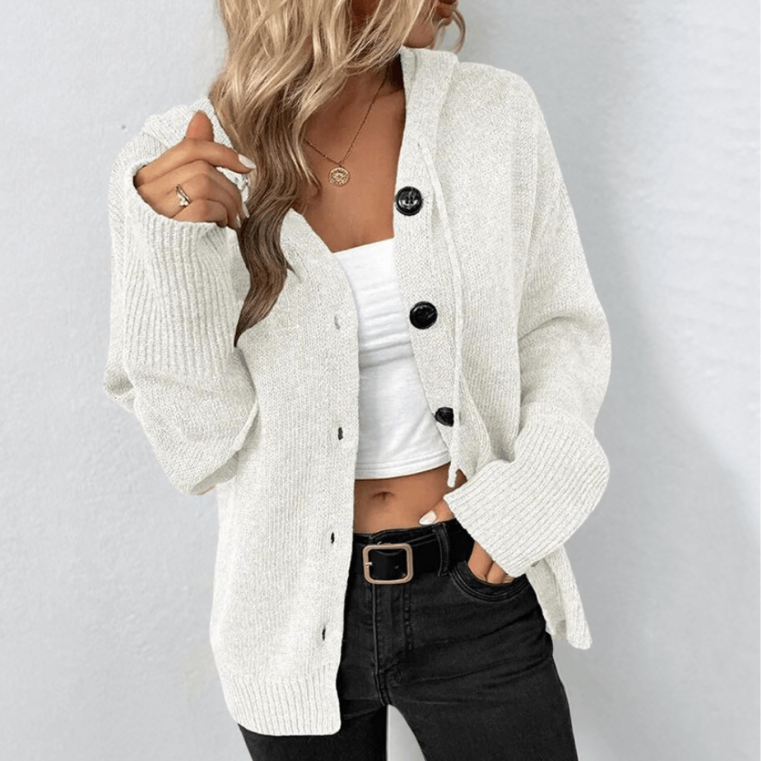 Lässige Kapuzen-Strickjacke mit Knopfleiste – Produktansicht 4