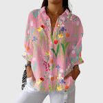 Farbenfrohe, leichte Bluse mit Druckdesign mit Blumenmuster – Produktansicht 1