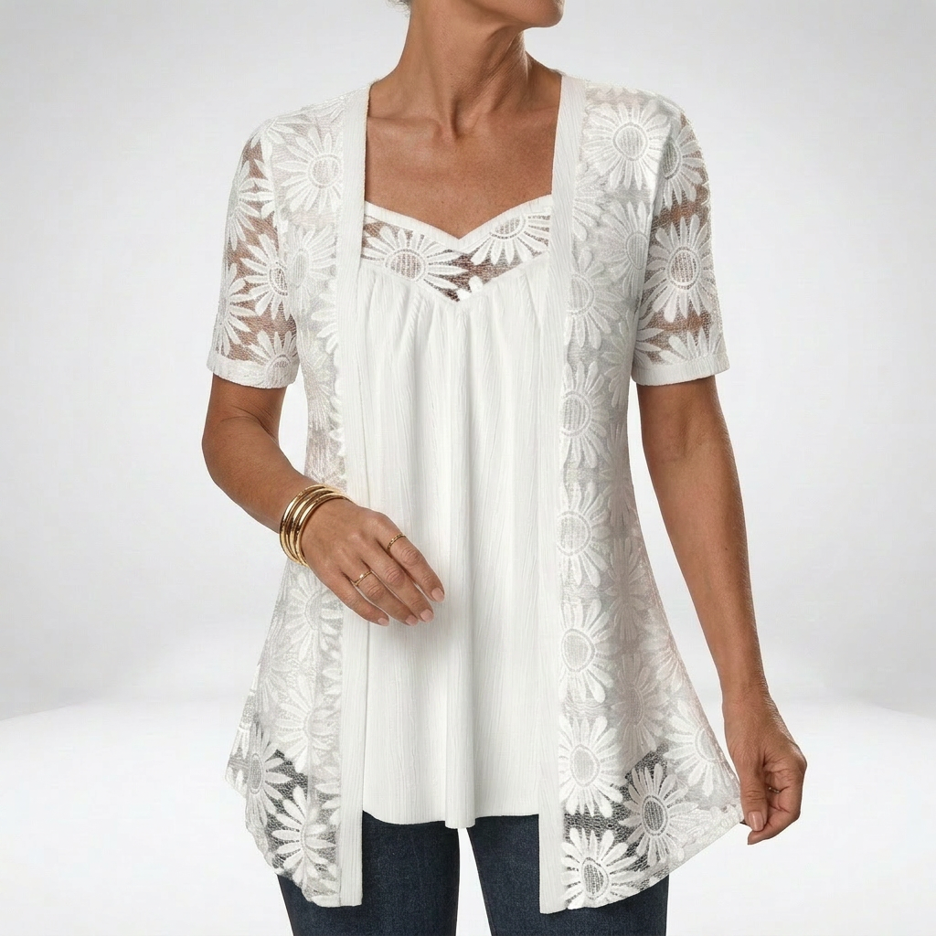 Bluse mit Spitze und quadratischem Ausschnitt – Produktansicht 2