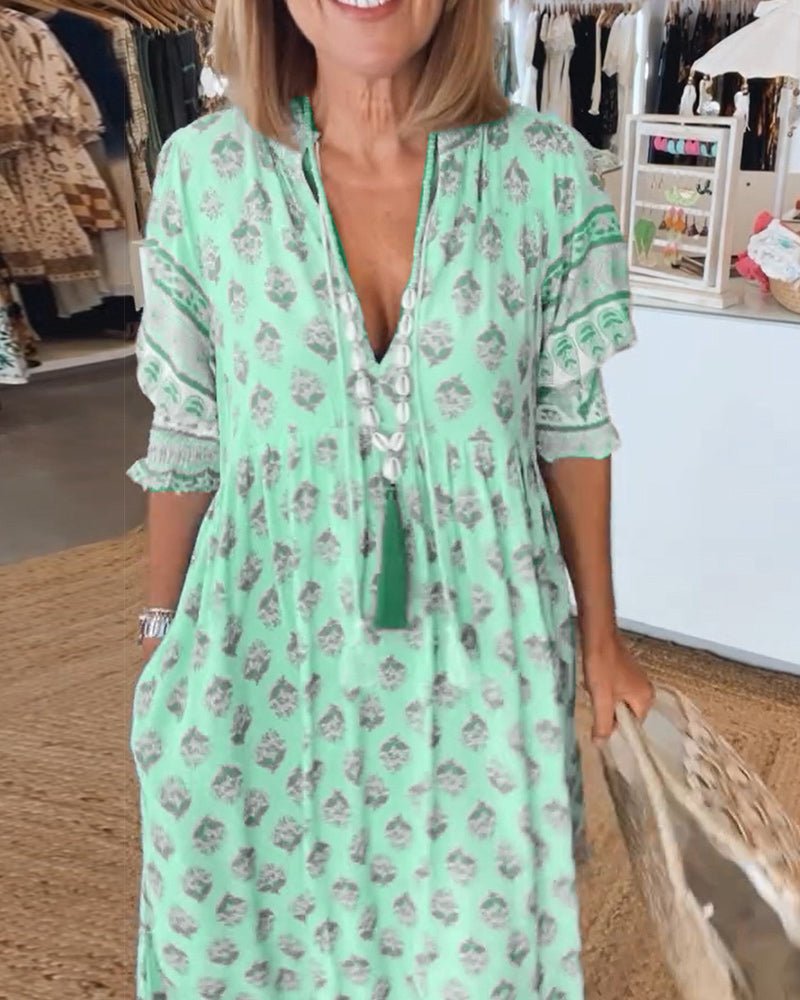 Midikleid mit floralen Mustern und V-Ausschnitt – Produktansicht 5