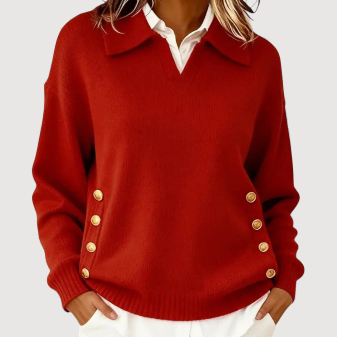 Eleganter Strickpullover mit Knopfdetail am Kragen – Produktansicht 5