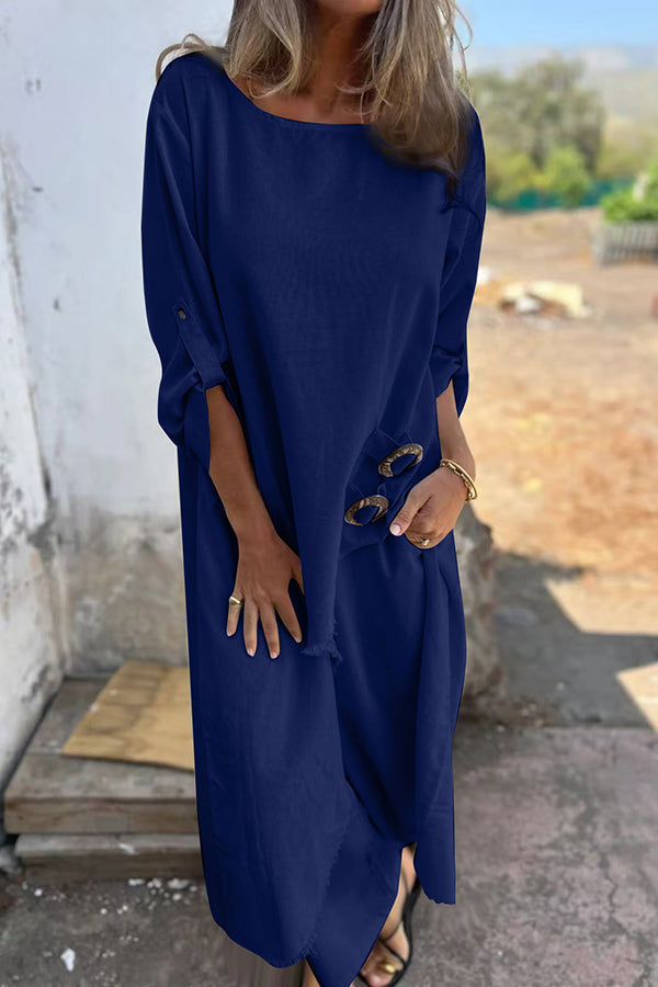 Elegantes zweiteiliges Ensemble mit Kleid mit Knopfleiste – Produktansicht 3