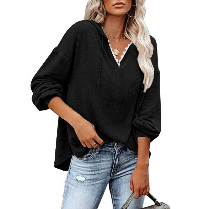 Hoodie mit V-Ausschnitt und Spitzendetails – Produktansicht 10