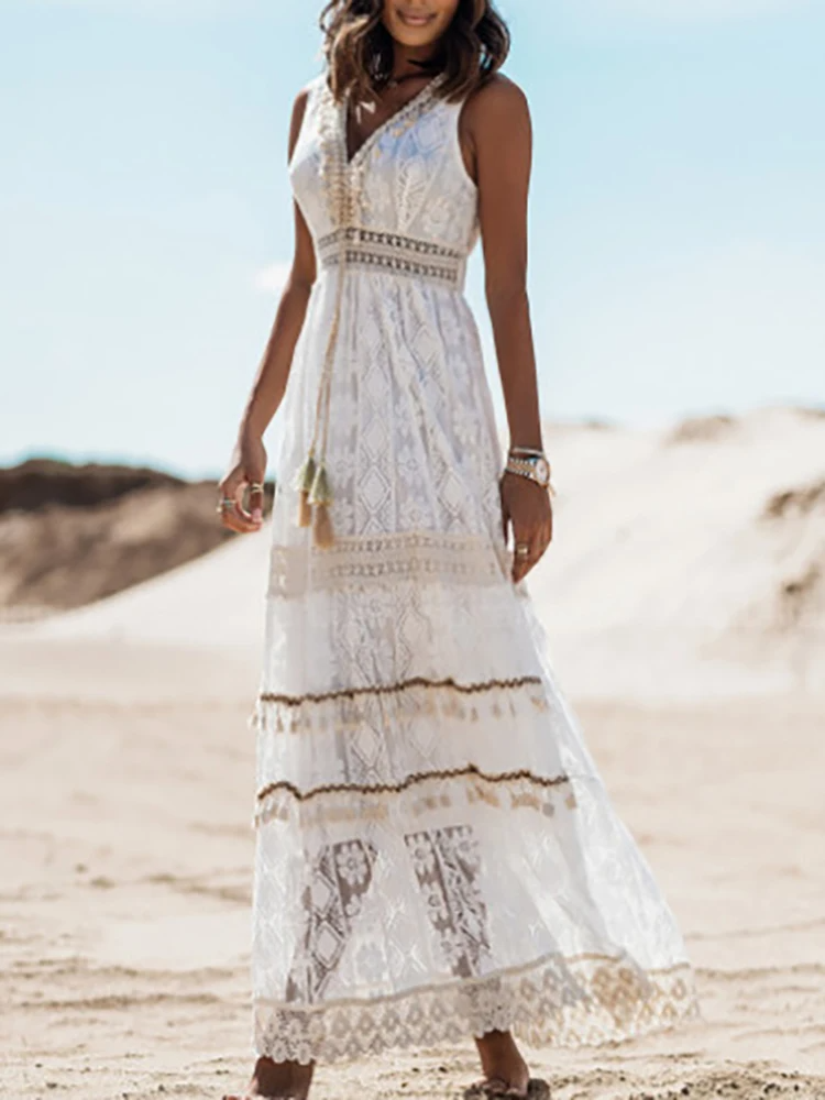 Bequemes Boho-Kleid mit V-Ausschnitt – Produktansicht 4