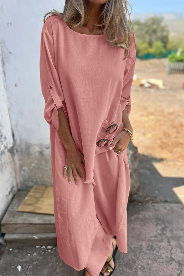 Elegantes zweiteiliges Ensemble mit Kleid mit Knopfleiste – Produktansicht 4