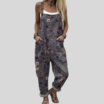 Bequeme Latzhose in Grau mit bunten Blümchen – Produktansicht 1