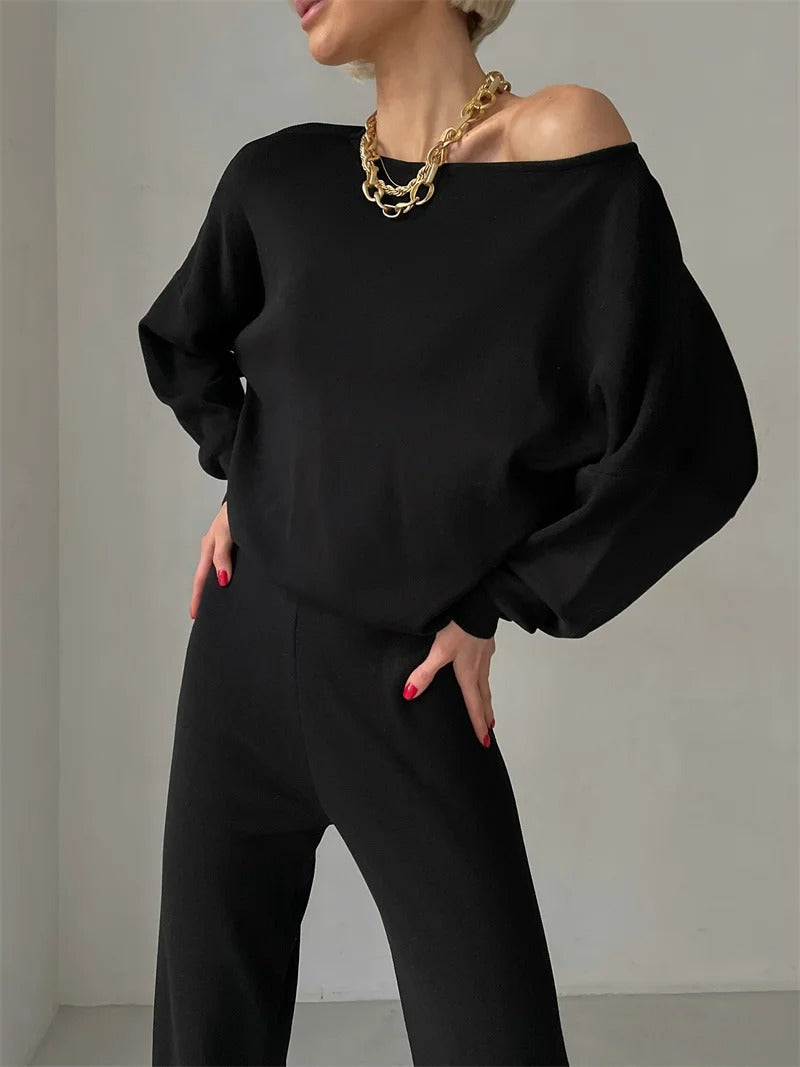 Elegantes Set aus Oberteil und Hose im schulterfreien Schnitt – Produktansicht 3