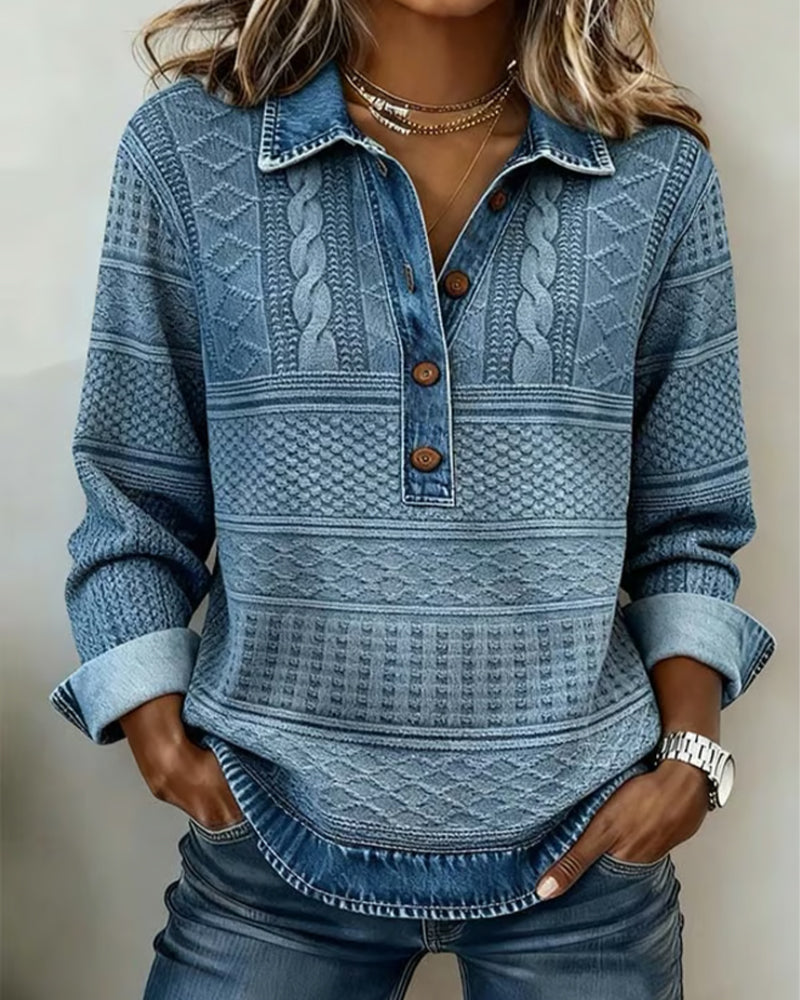 Hemd mit Denim-Effekt und Stricktextur – Produktansicht 2