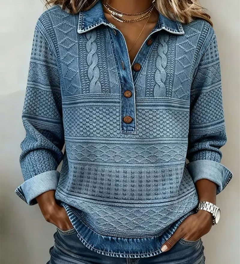 Hemd mit Denim-Effekt und Stricktextur – Produktansicht 2
