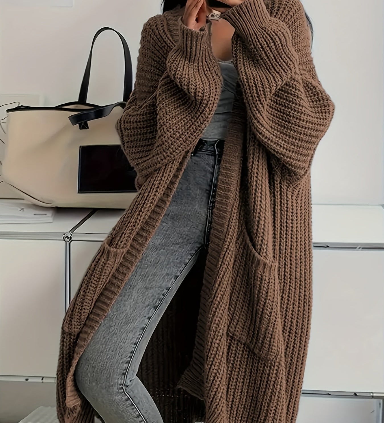 Offener Oversize-Cardigan aus langem Kuschelstrick – Produktansicht 1