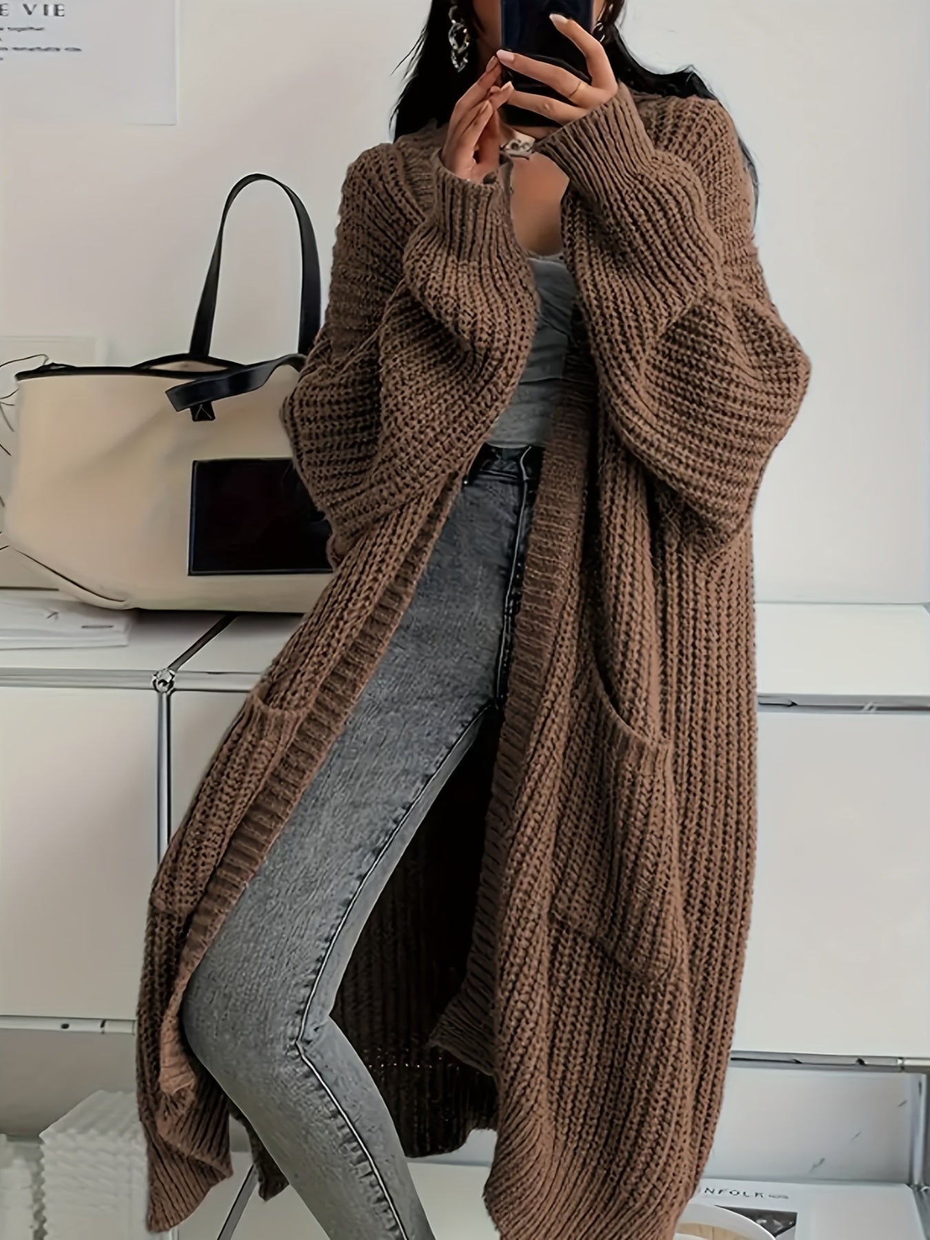 Offener Oversize-Cardigan aus langem Kuschelstrick – Produktansicht 1
