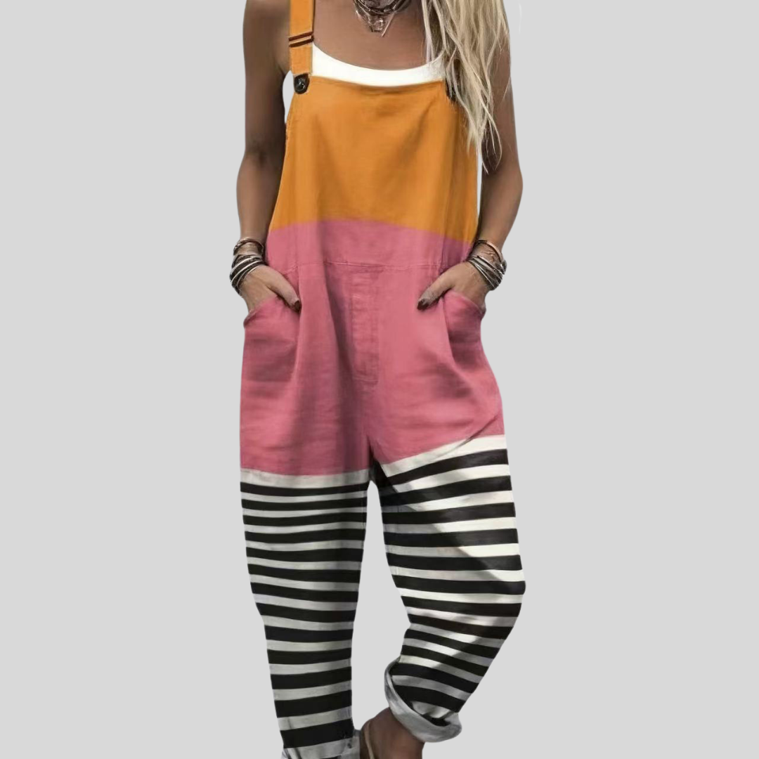 Latzhose in Orange-Rosa mit Color-Block-Design – Produktansicht 1