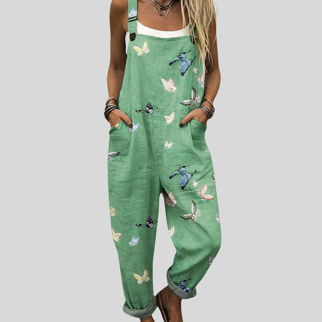 Bequeme Latzhose in Grün mit Schmetterlingen – Produktansicht 1