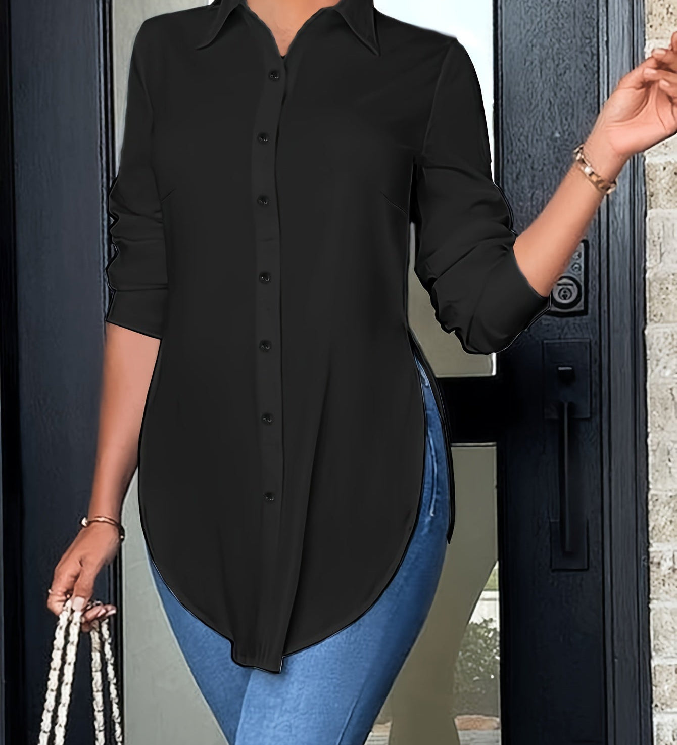 Elegante Bluse mit Knopfleiste und Reverskragen – Produktansicht 6