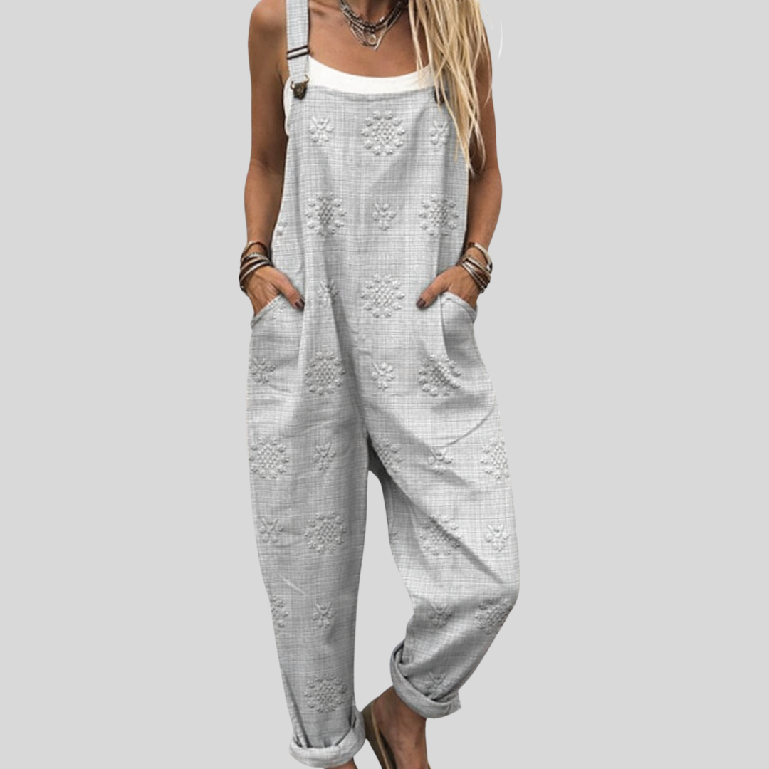 Graue Latzhose mit floralem Muster – Produktansicht 1