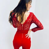 Karina | Eleganter Jumpsuit mit Spitzenärmeln und offenem Rücken
