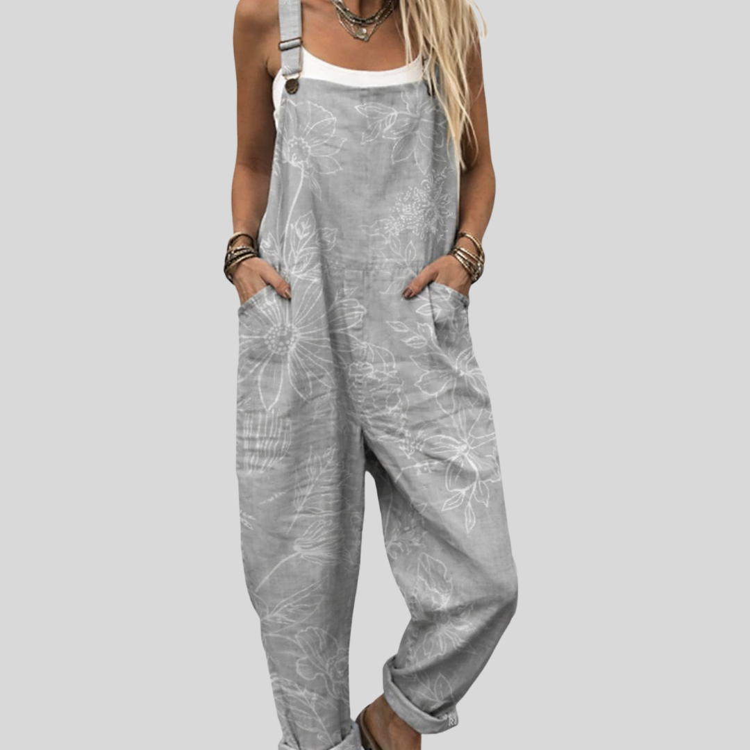Bequeme hellgraue Latzhose im Used-Look – Produktansicht 1