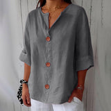Bluse mit V-Ausschnitt und Holzknöpfen – Produktansicht 10