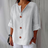 Bluse mit V-Ausschnitt und Holzknöpfen – Produktansicht 2