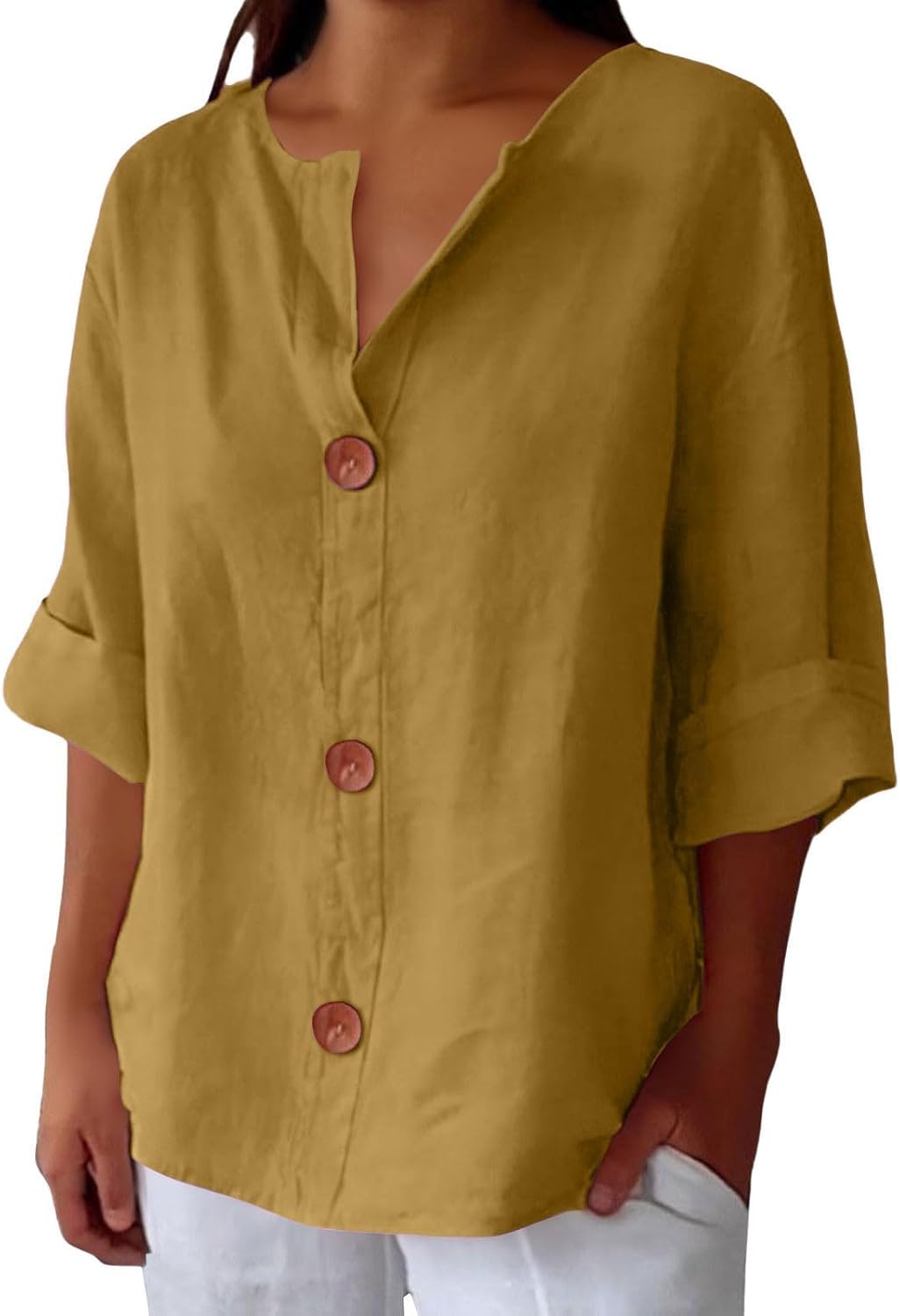 Bluse mit V-Ausschnitt und Holzknöpfen – Produktansicht 8