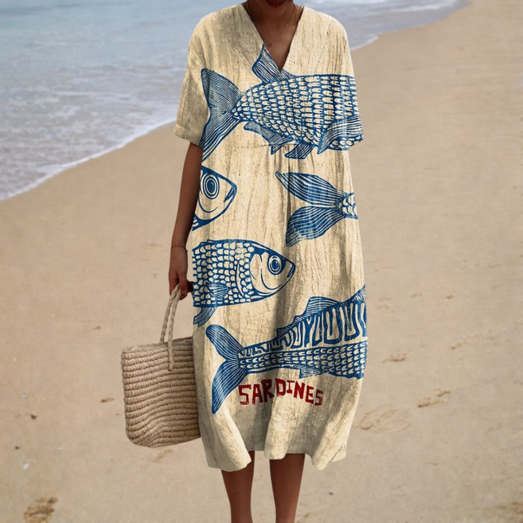 Bequemes Sommerkleid aus leichtem Stoff in Samtoptik – Produktansicht 1
