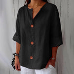 Bluse mit V-Ausschnitt und Holzknöpfen – Produktansicht 13