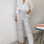 Elegantes Set aus Oberteil und Hose mit Bindegürtel – Produktansicht 5