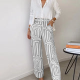Elegantes Set aus Oberteil und Hose mit Bindegürtel – Produktansicht 5