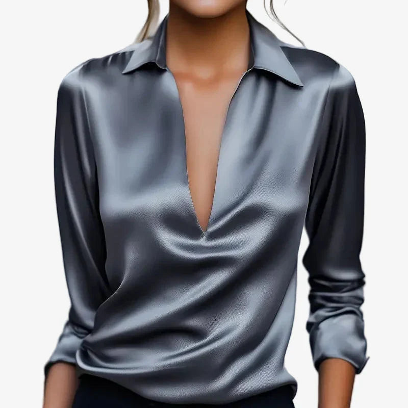 Elegante Satinbluse mit tiefem V-Ausschnitt – Produktansicht 2