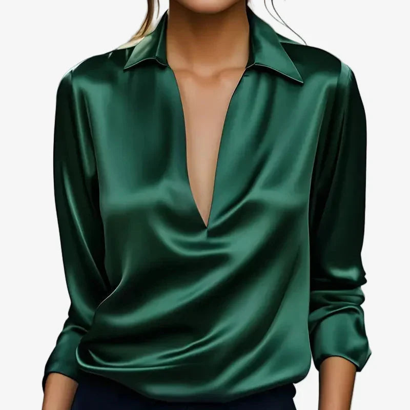 Elegante Satinbluse mit tiefem V-Ausschnitt – Produktansicht 3