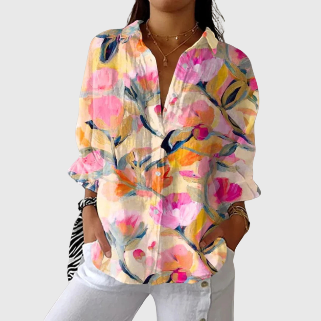 Bunte Druckbluse mit floralem Dessin – Produktansicht 1