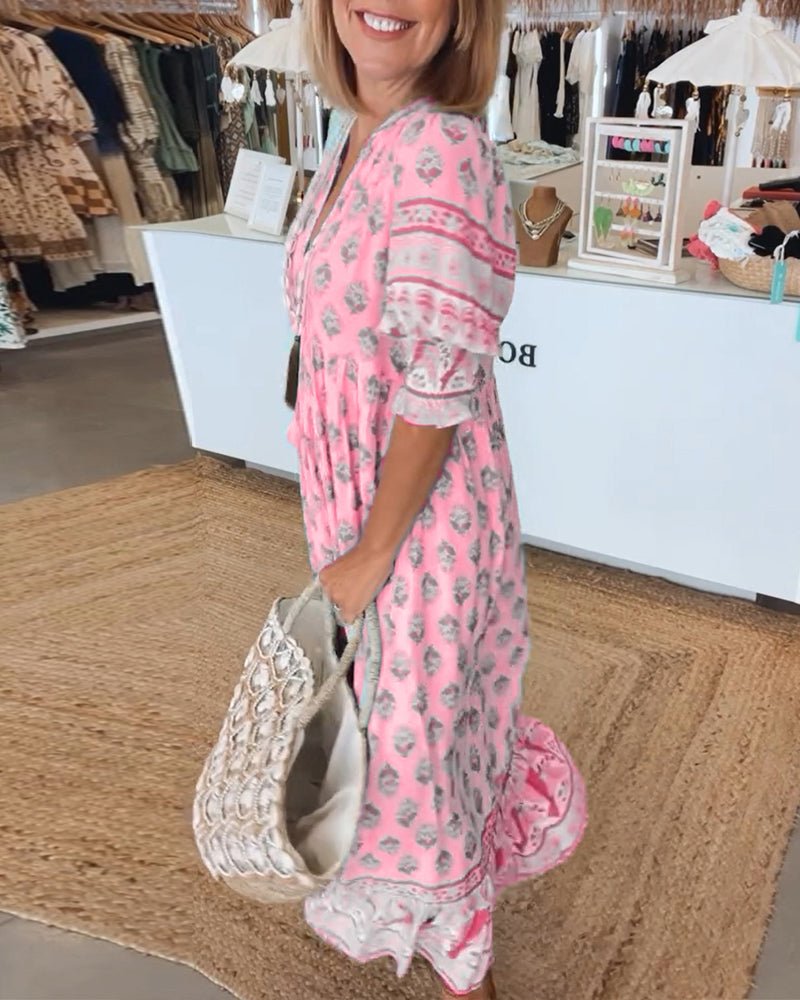Midikleid mit floralen Mustern und V-Ausschnitt – Produktansicht 11