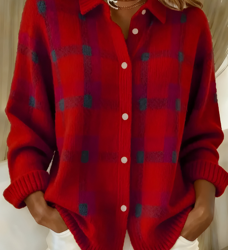 Weicher Cardigan mit elegantem Karomuster – Produktansicht 3