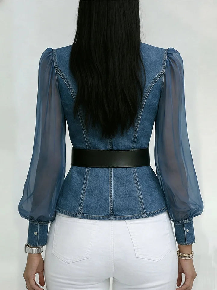 Strukturierte Bluse mit transparenten Ärmeln – Produktansicht 5