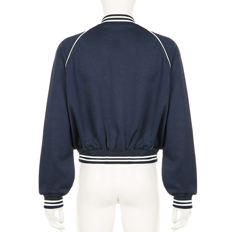 Kontrastierende Patchwork-Baseballjacke für Herbst und Winter – Produktansicht 4