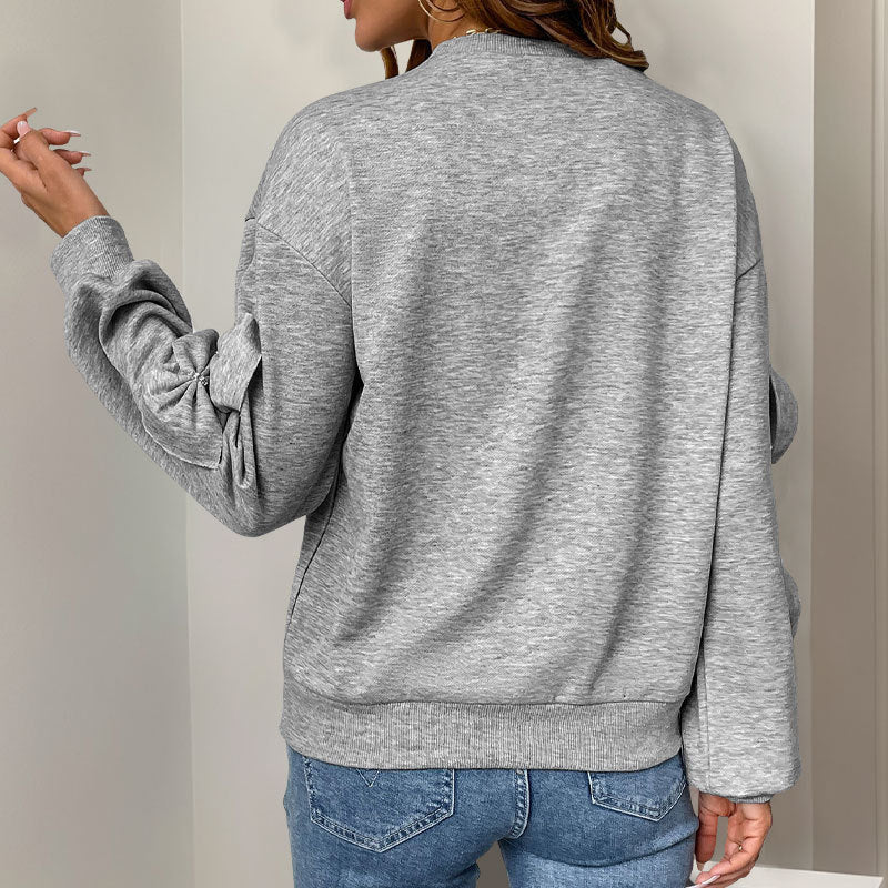 Graues Sweatshirt mit aufgesetztem Schleifendetail – Produktansicht 5