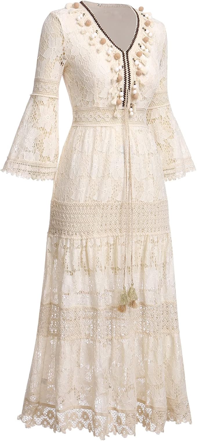 Bequemes Boho-Spitzenkleid mit Volants – Produktansicht 2