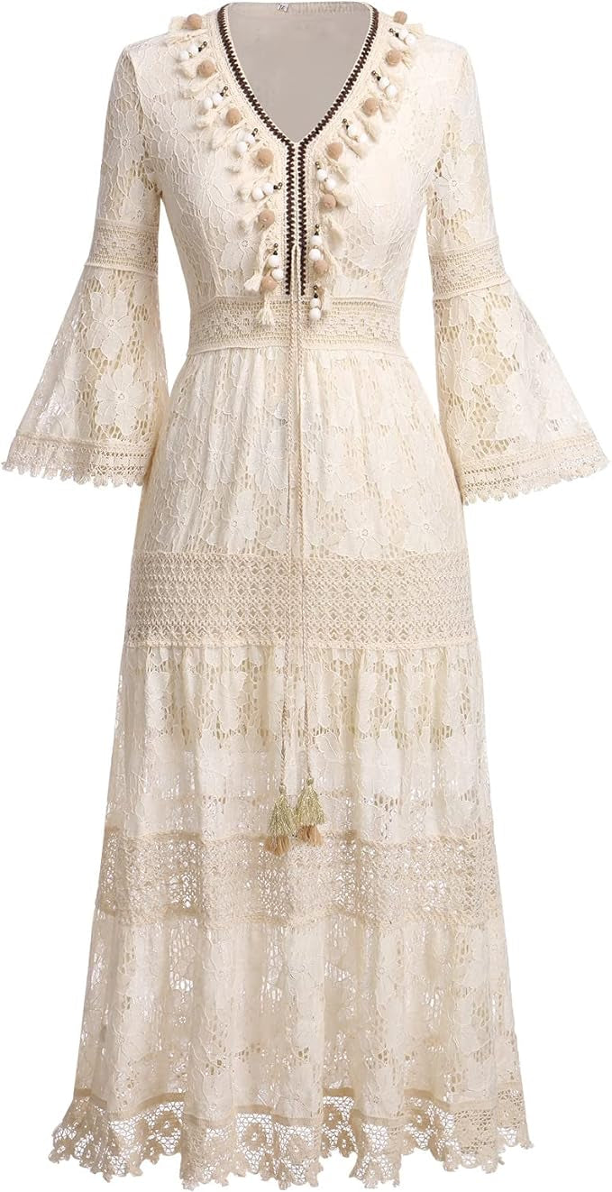 Bequemes Boho-Spitzenkleid mit Volants – Produktansicht 1