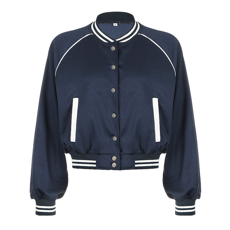 Kontrastierende Patchwork-Baseballjacke für Herbst und Winter – Produktansicht 3