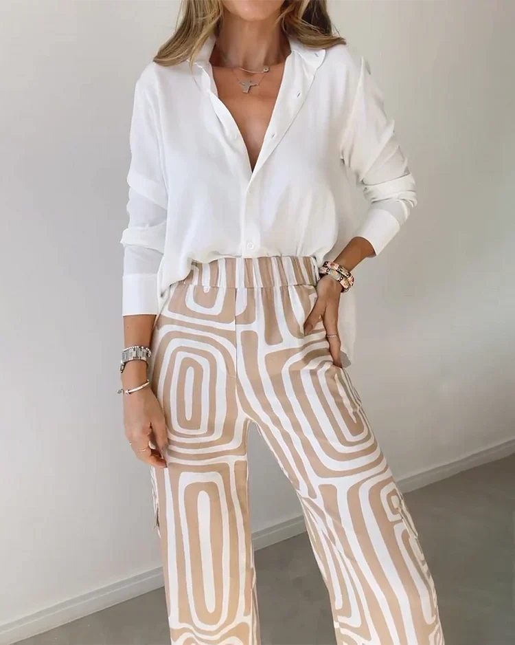 Elegantes Set aus Oberteil und Hose mit Bindegürtel – Produktansicht 3