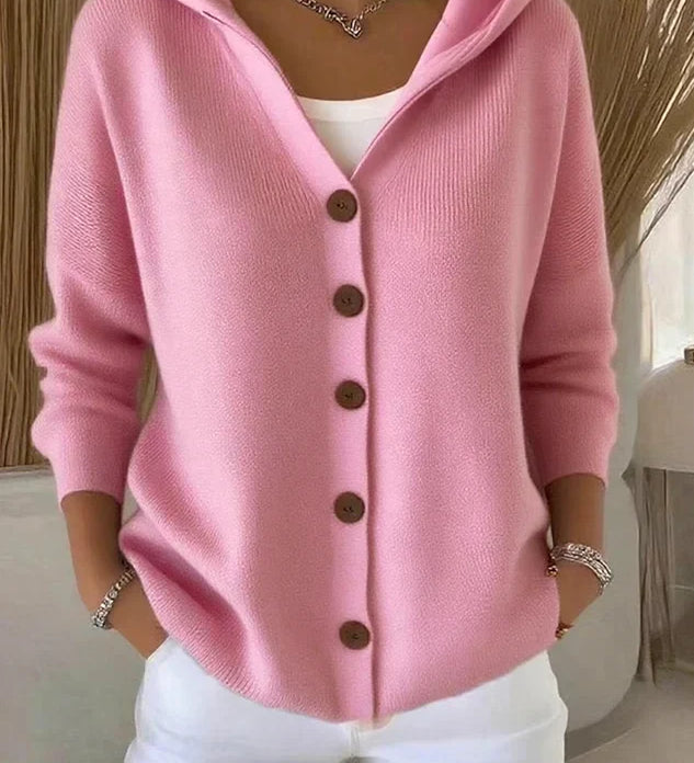 Elegante Strickjacke mit Kapuze und Knopfleiste – Produktansicht 2