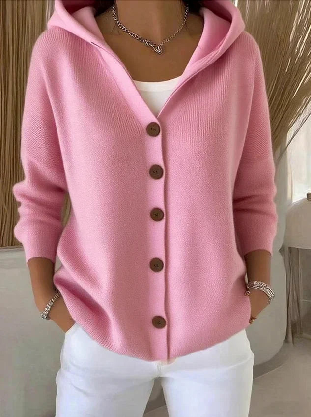 Elegante Strickjacke mit Kapuze und Knopfleiste – Produktansicht 2