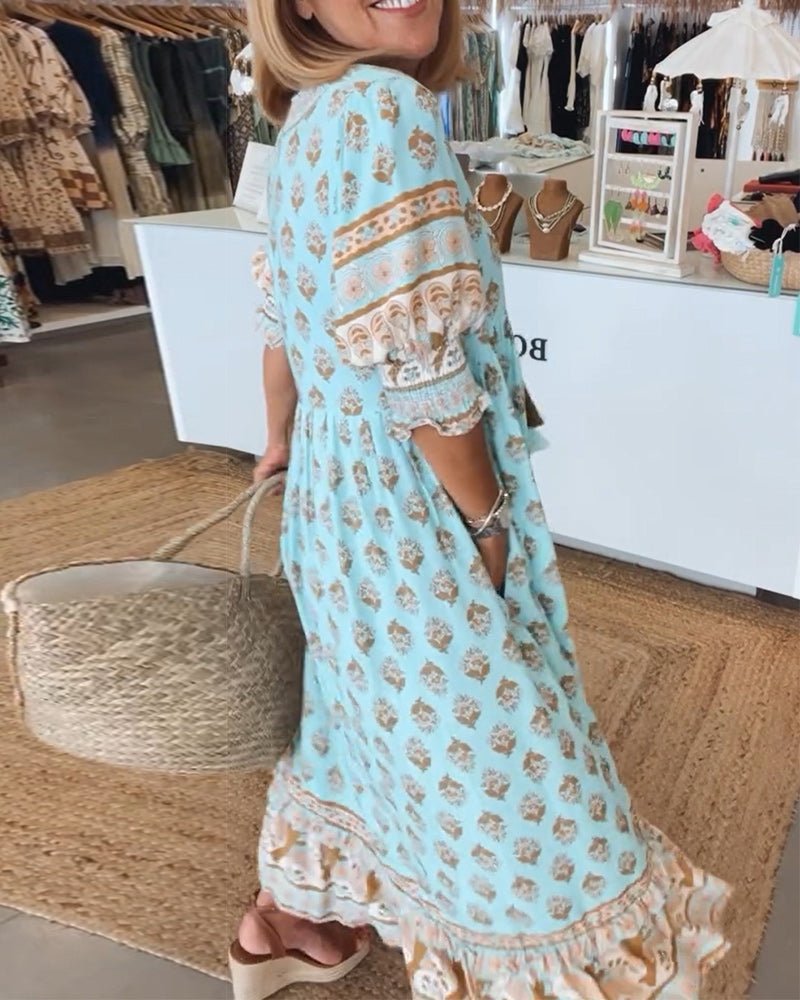 Midikleid mit floralen Mustern und V-Ausschnitt – Produktansicht 2