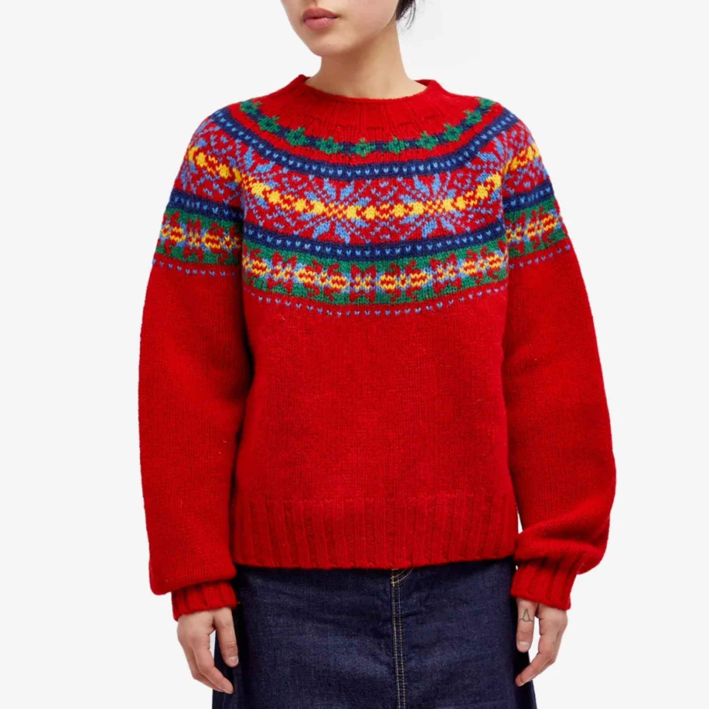 Roter Fair-Isle-Pullover aus dickem Vintage-Strick – Produktansicht 1