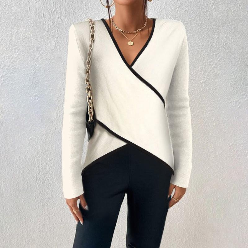 Pullover in Wickeloptik mit Kontrastborte – Produktansicht 2
