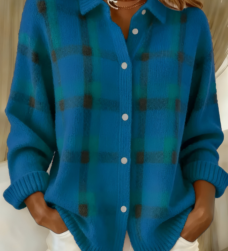 Weicher Cardigan mit elegantem Karomuster – Produktansicht 6